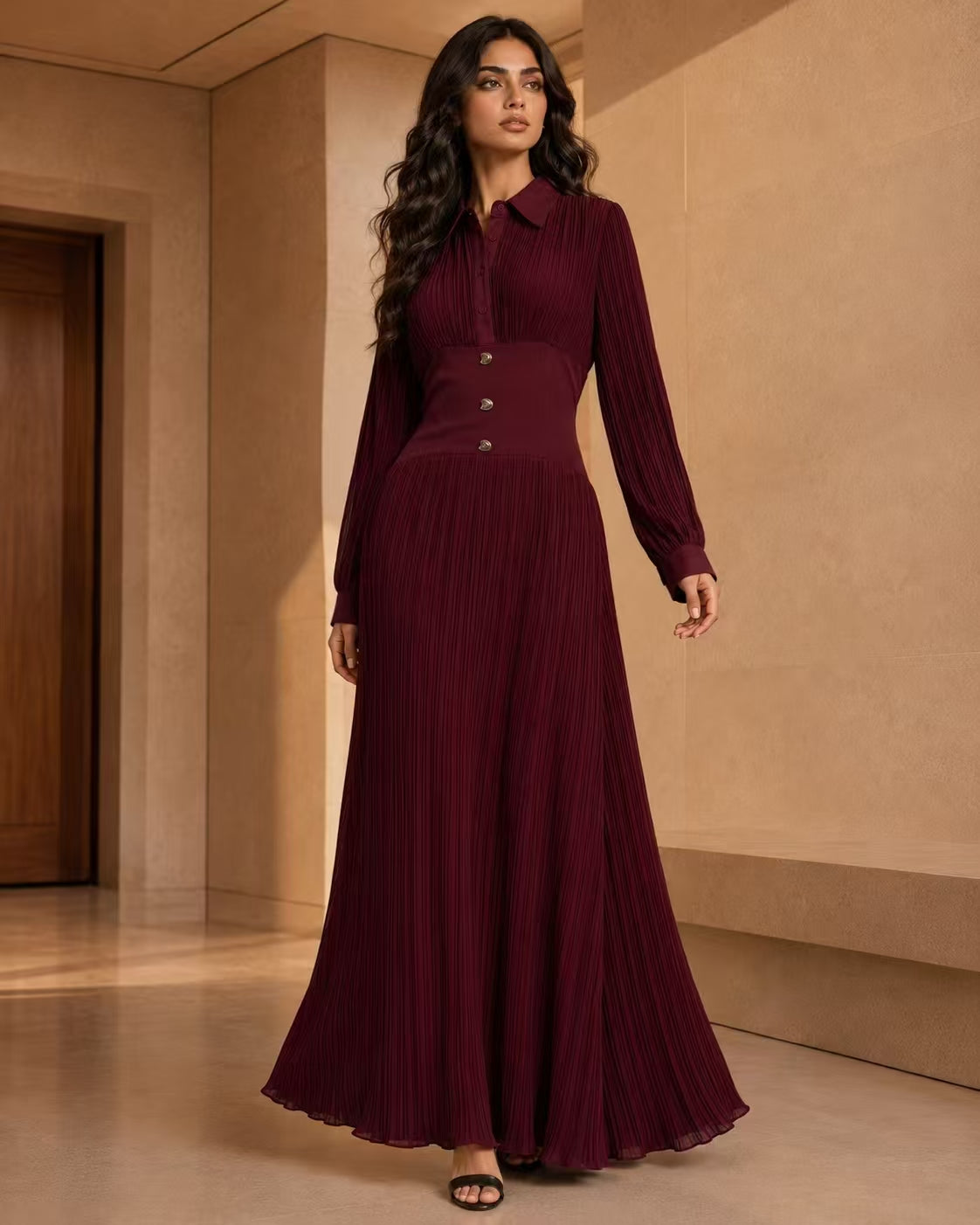 The Eternal Muse Pleated Maxi Dress with Cinched Corset Waist