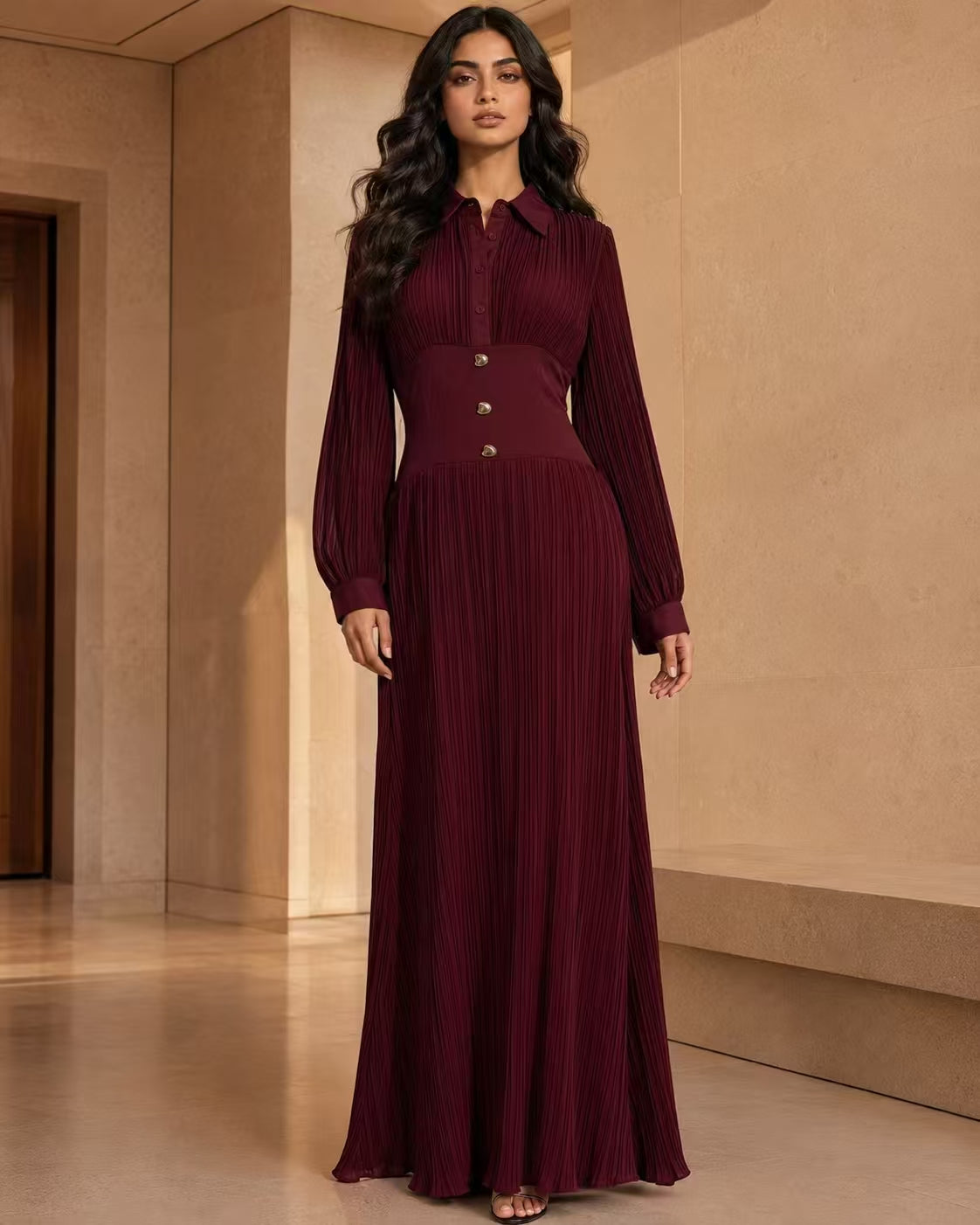 The Eternal Muse Pleated Maxi Dress with Cinched Corset Waist