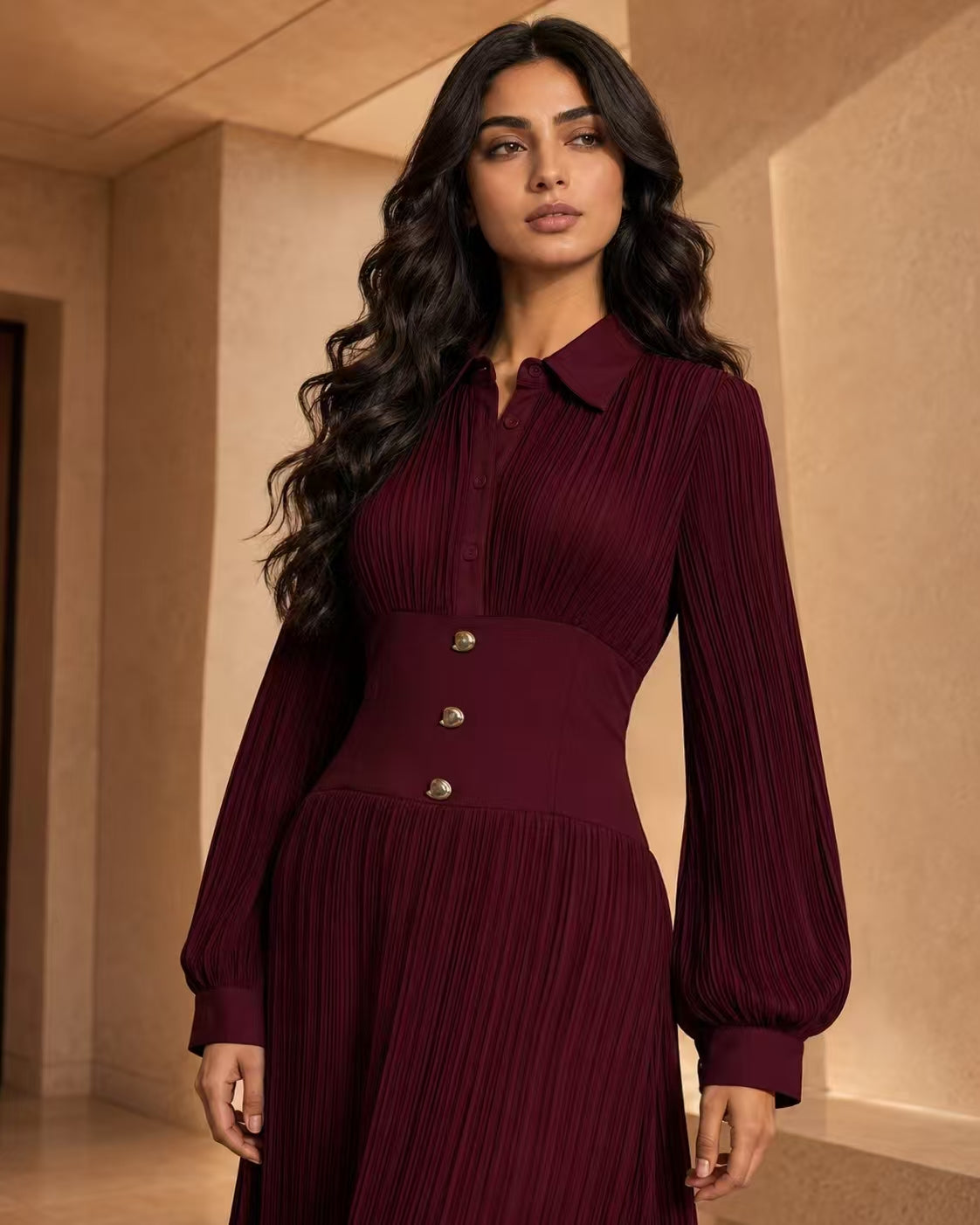 The Eternal Muse Pleated Maxi Dress with Cinched Corset Waist