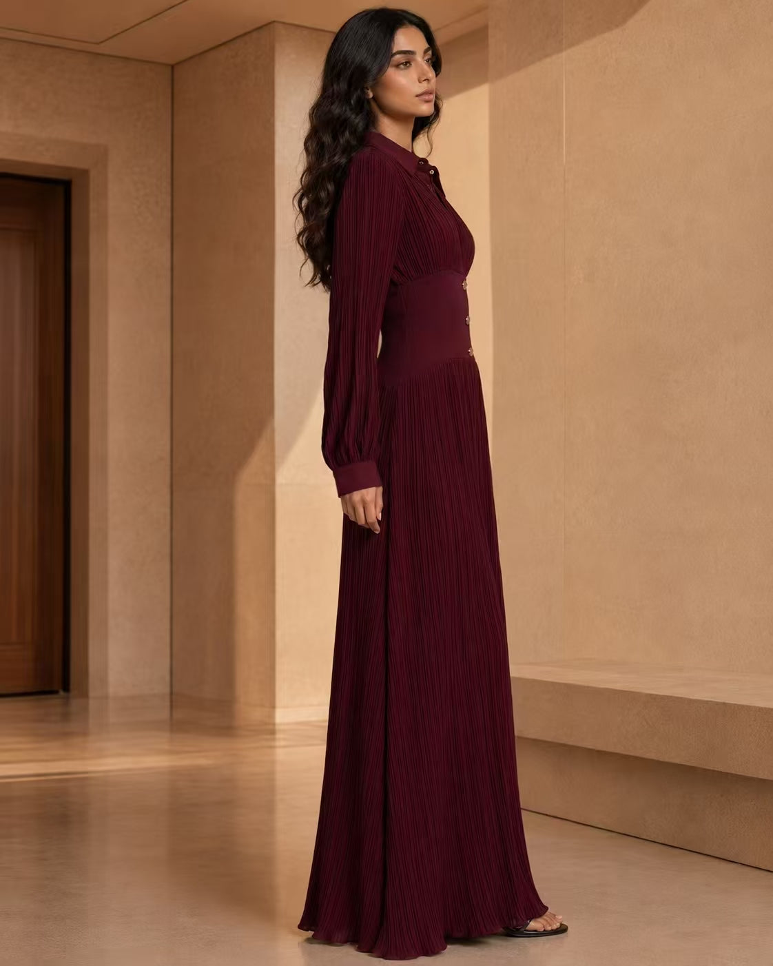 The Eternal Muse Pleated Maxi Dress with Cinched Corset Waist