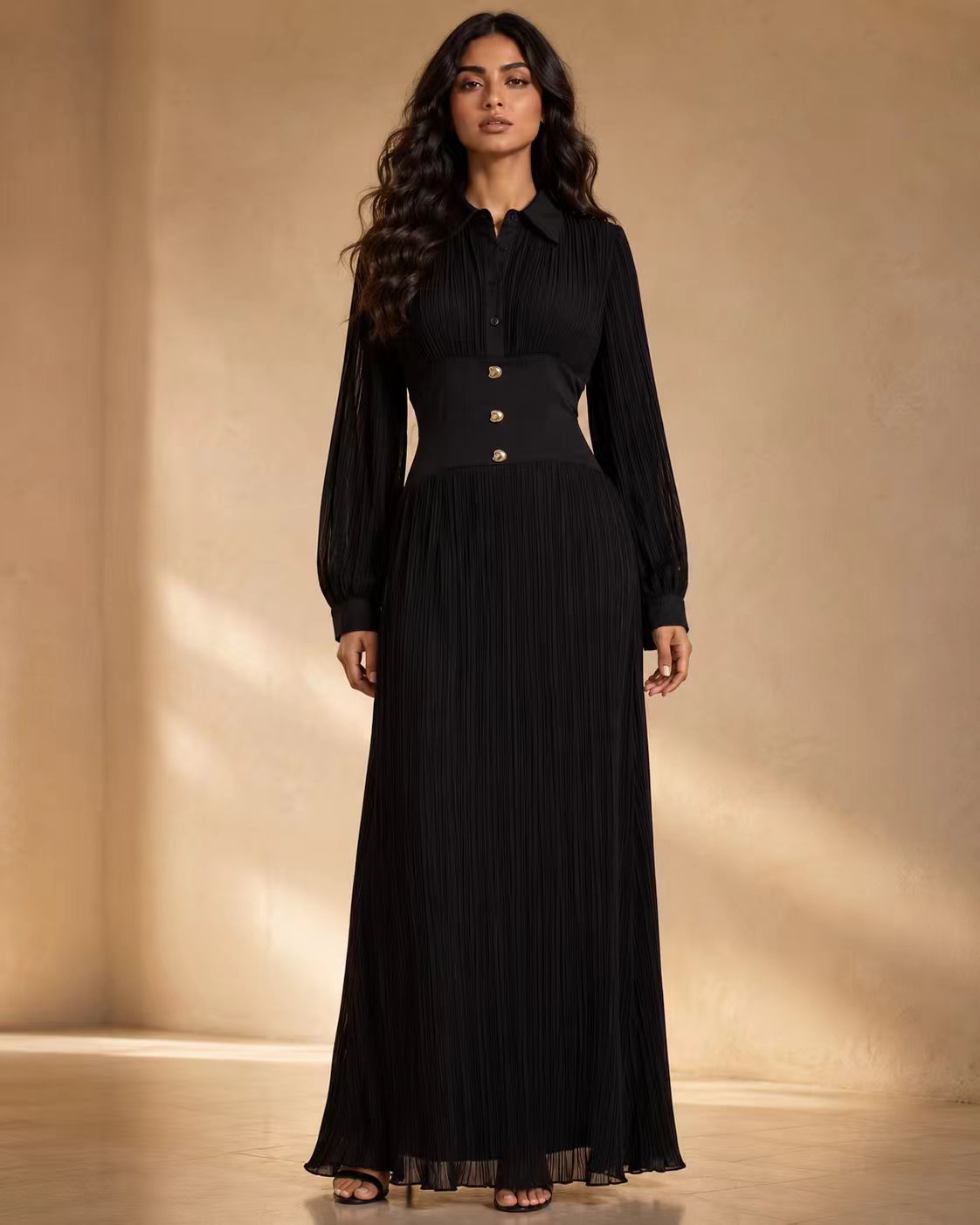 The Eternal Muse Pleated Maxi Dress with Cinched Corset Waist