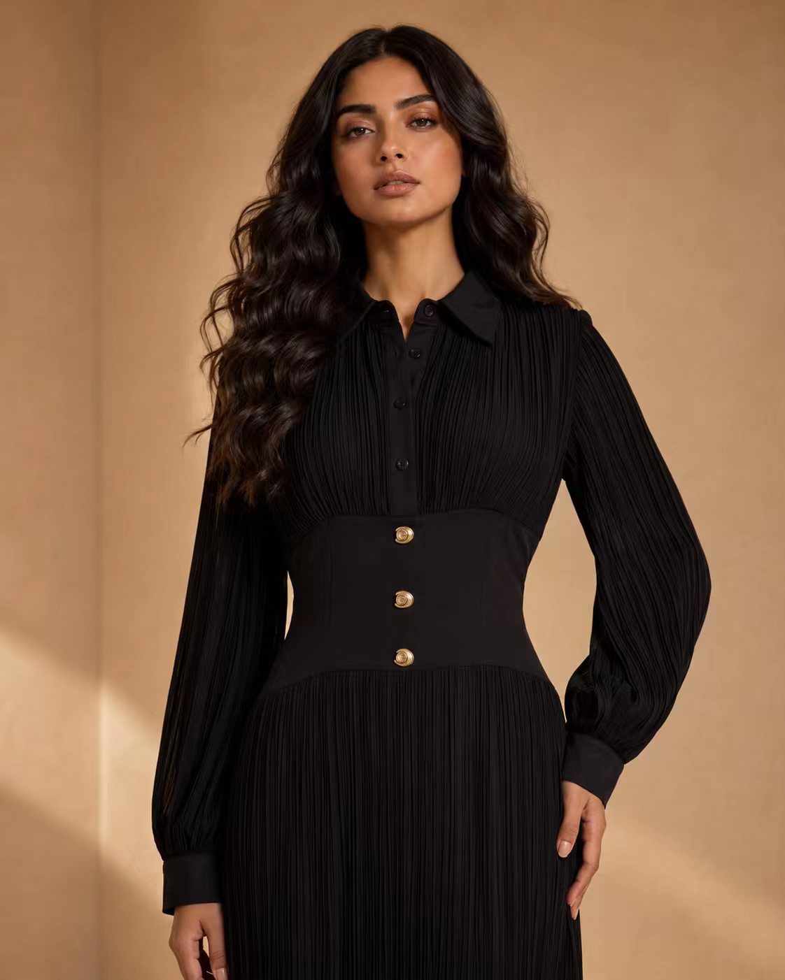 The Eternal Muse Pleated Maxi Dress with Cinched Corset Waist
