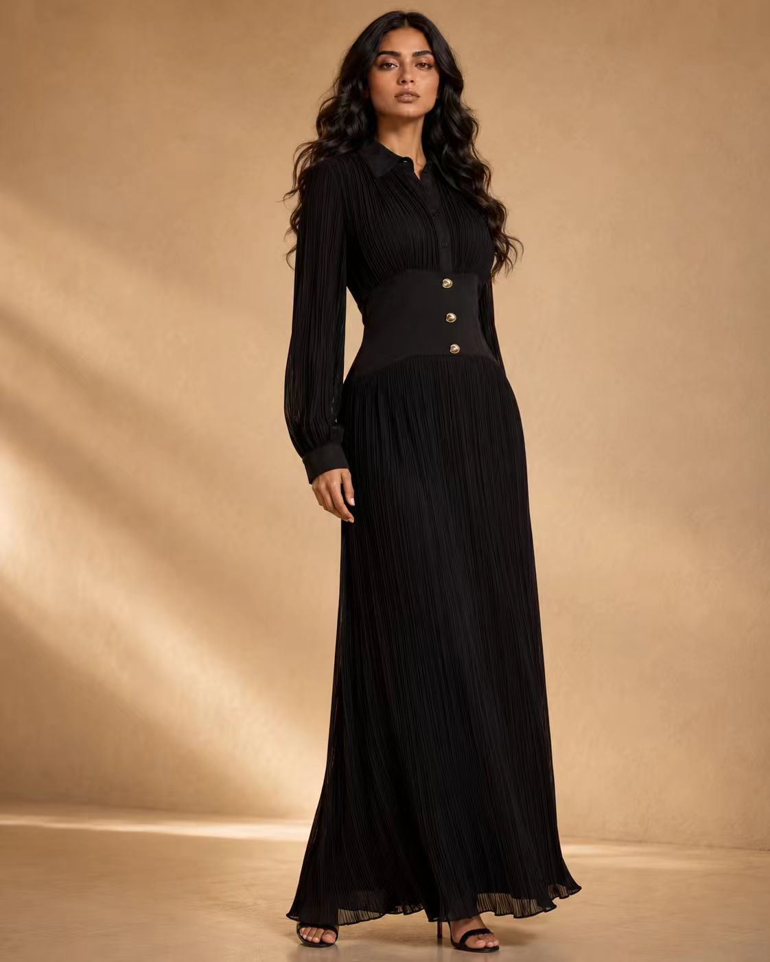 The Eternal Muse Pleated Maxi Dress with Cinched Corset Waist