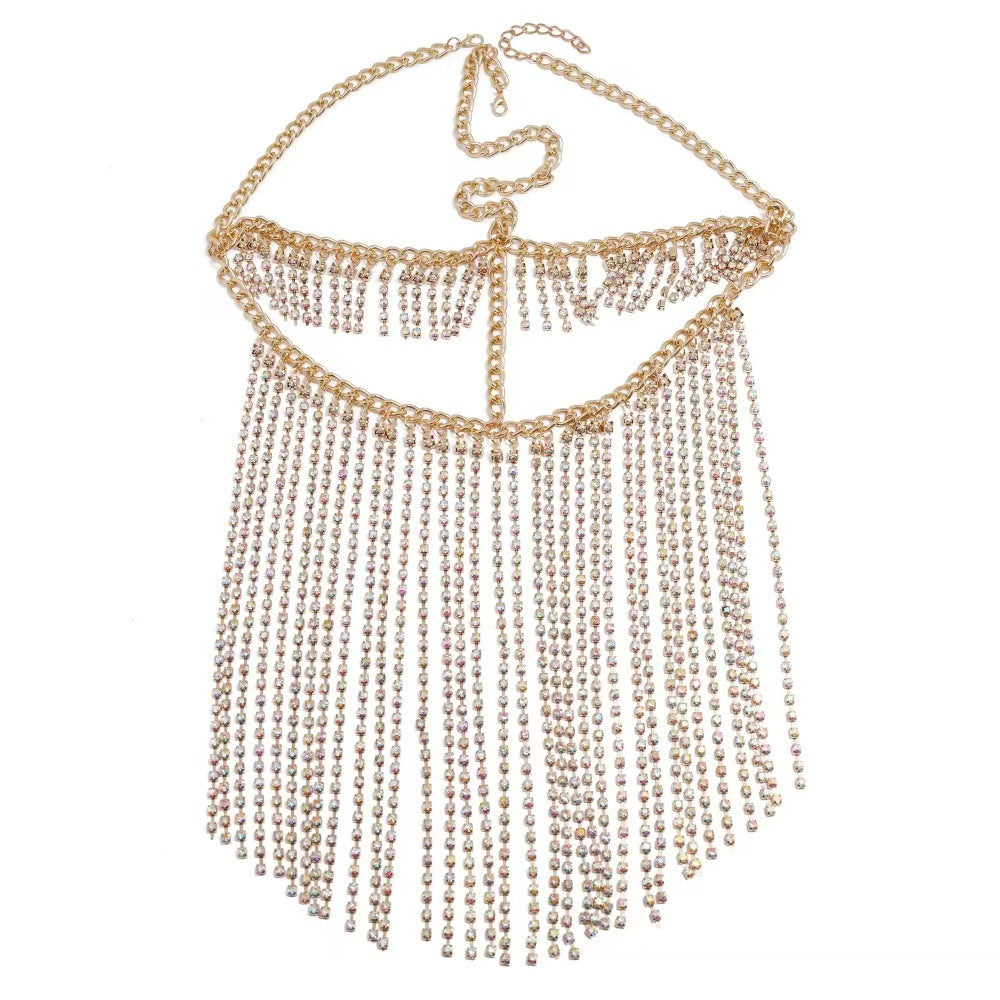 The Amira Midnight Crystal Waterfall Face Veil with Shimmering Starlight Fringe